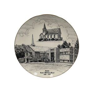Bethalto United Methodist Church Centennial Plate 1886-1986 Gold Trim Display